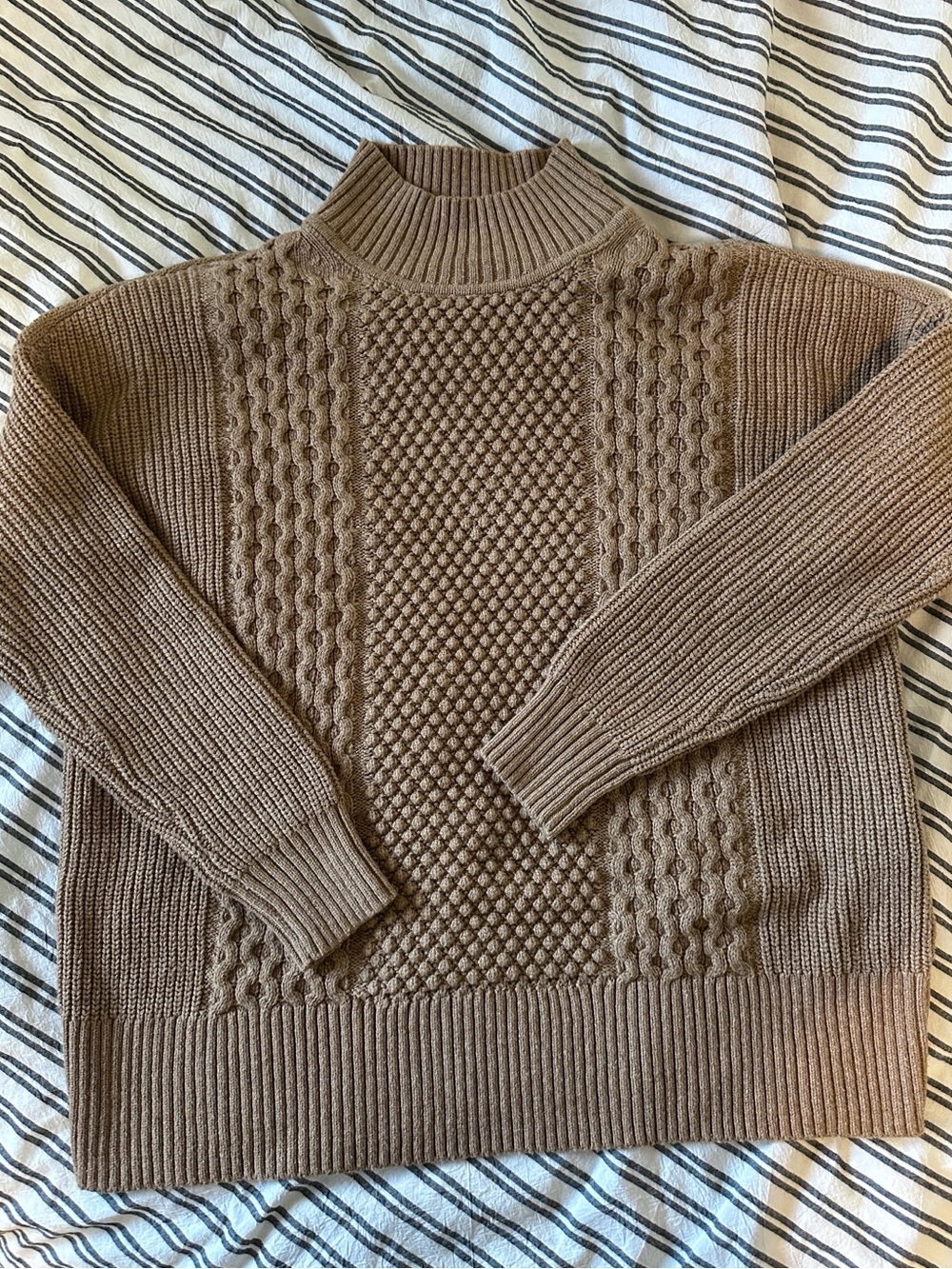GAP Taupe Cable-Knit Mock Neck Sweater